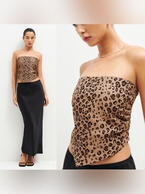 Reformation Dillon Linen Brown Crop Top 10 Sleeveless Ruched Back Lined Leopard